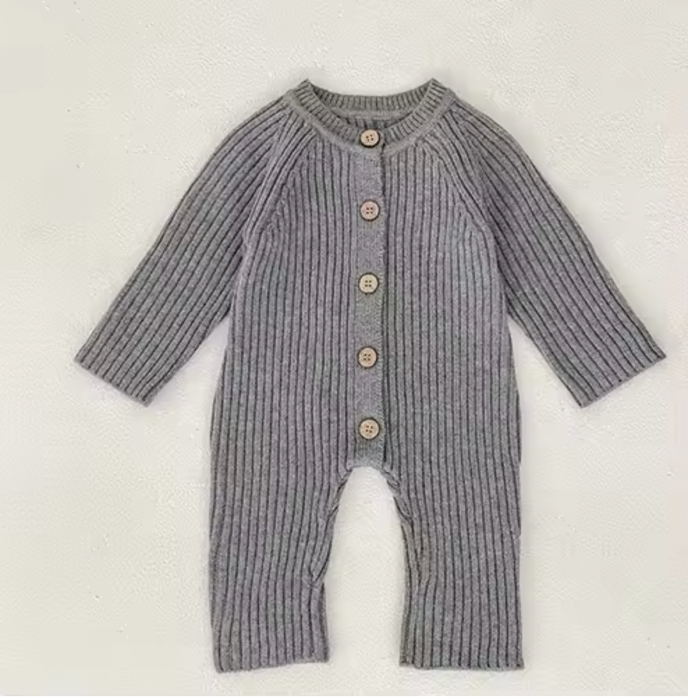 Knitted Baby Romper – Long Sleeve Solid Jumpsuit