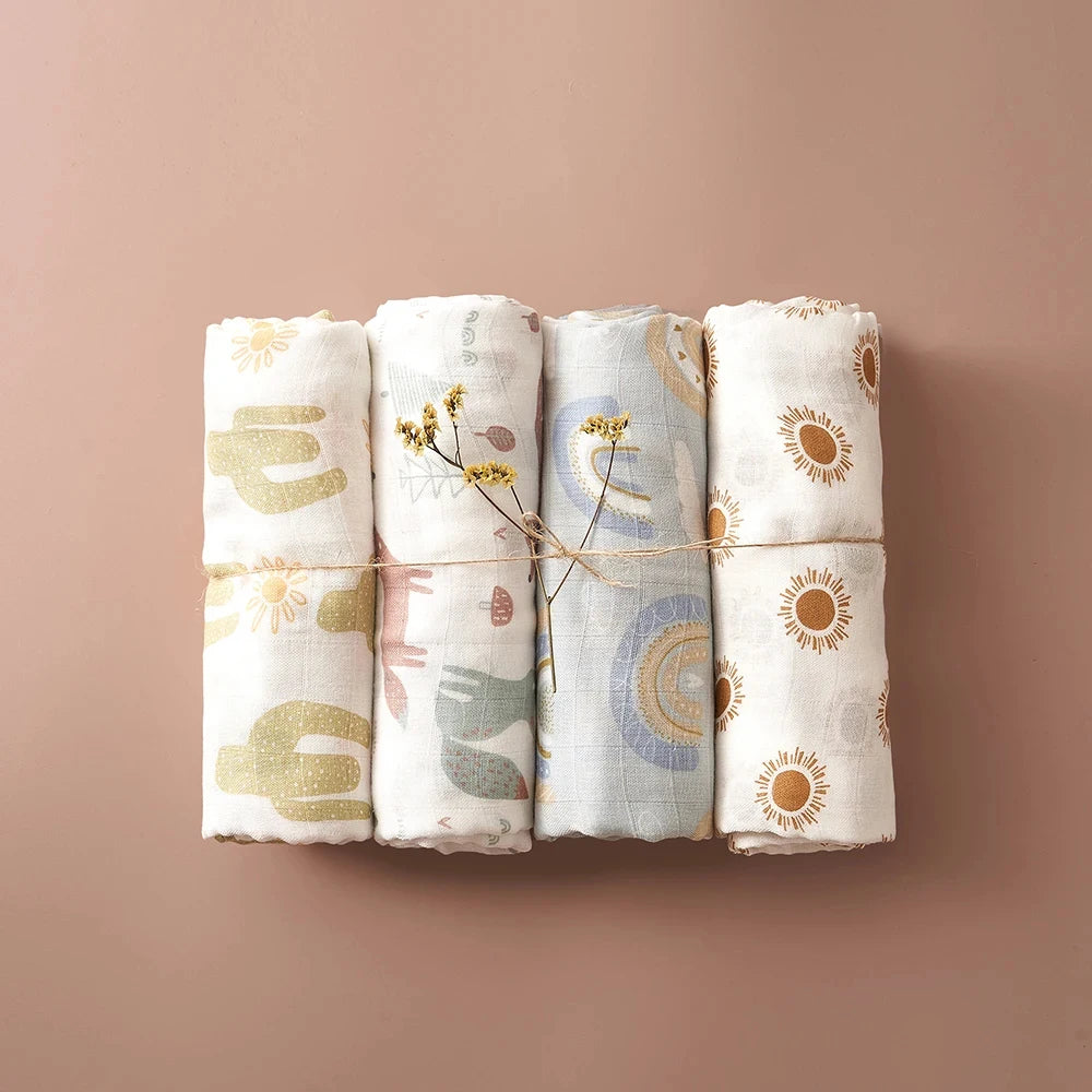 4-Pack Bamboo Cotton Muslin Baby Swaddle Blankets – Soft, Breathable & Multi-Use