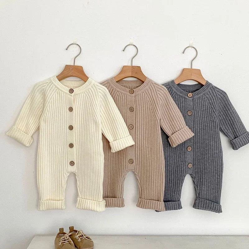 Knitted Baby Romper – Long Sleeve Solid Jumpsuit