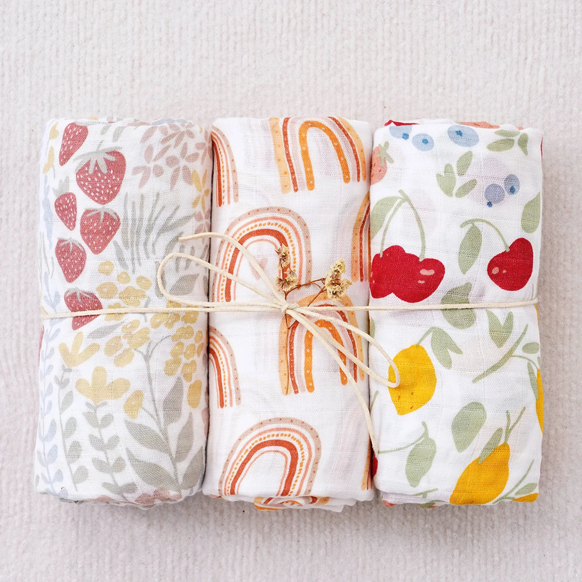 Bamboo Cotton Muslin Swaddle 3 Piece Set