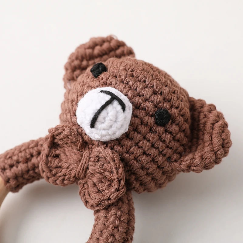 Wooden & Crochet Animal Rattle Toy