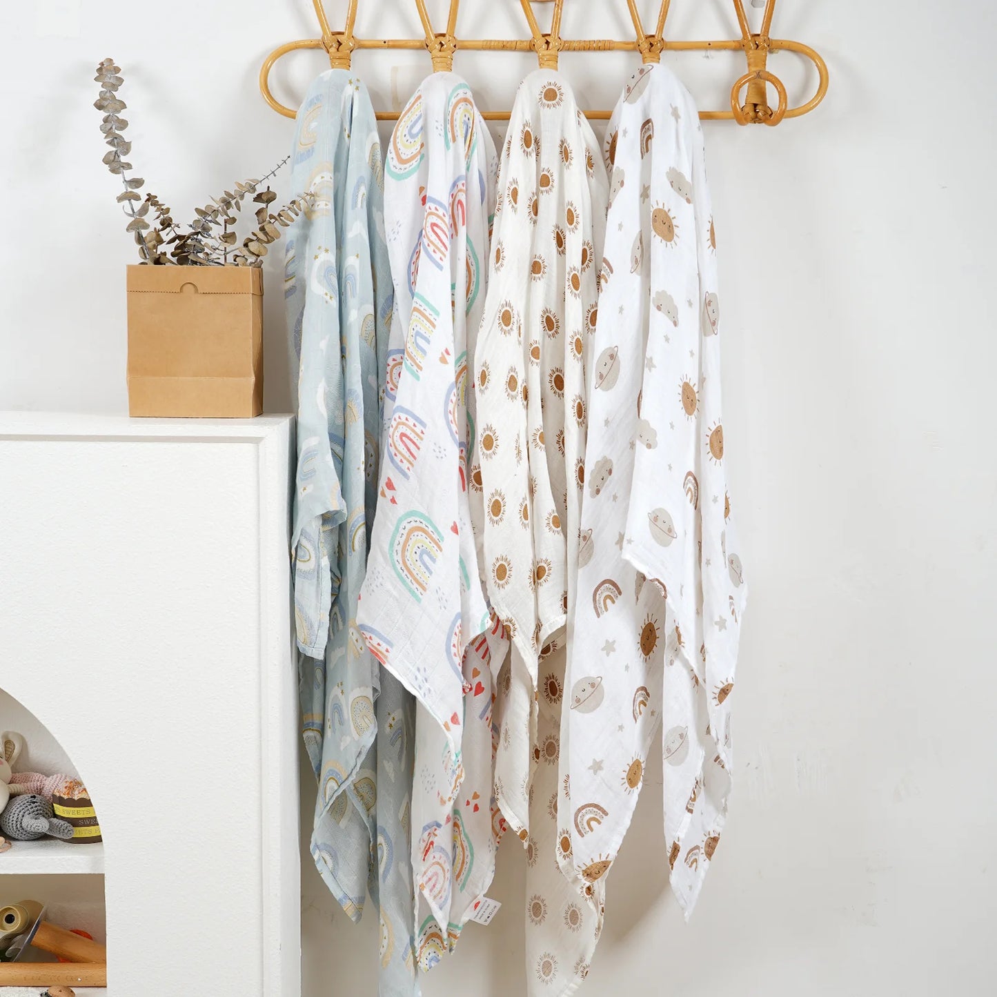 4-Pack Bamboo Cotton Muslin Baby Swaddle Blankets – Soft, Breathable & Multi-Use