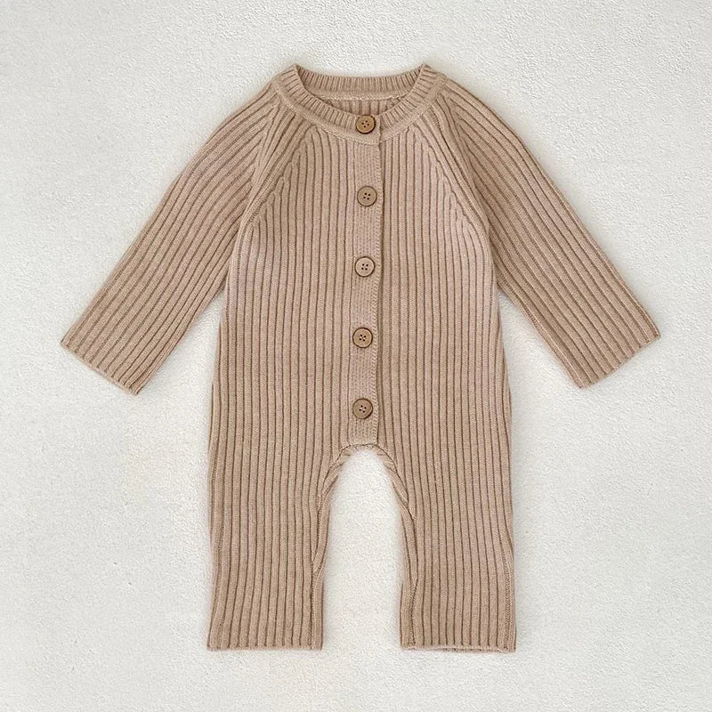 Knitted Baby Romper – Long Sleeve Solid Jumpsuit