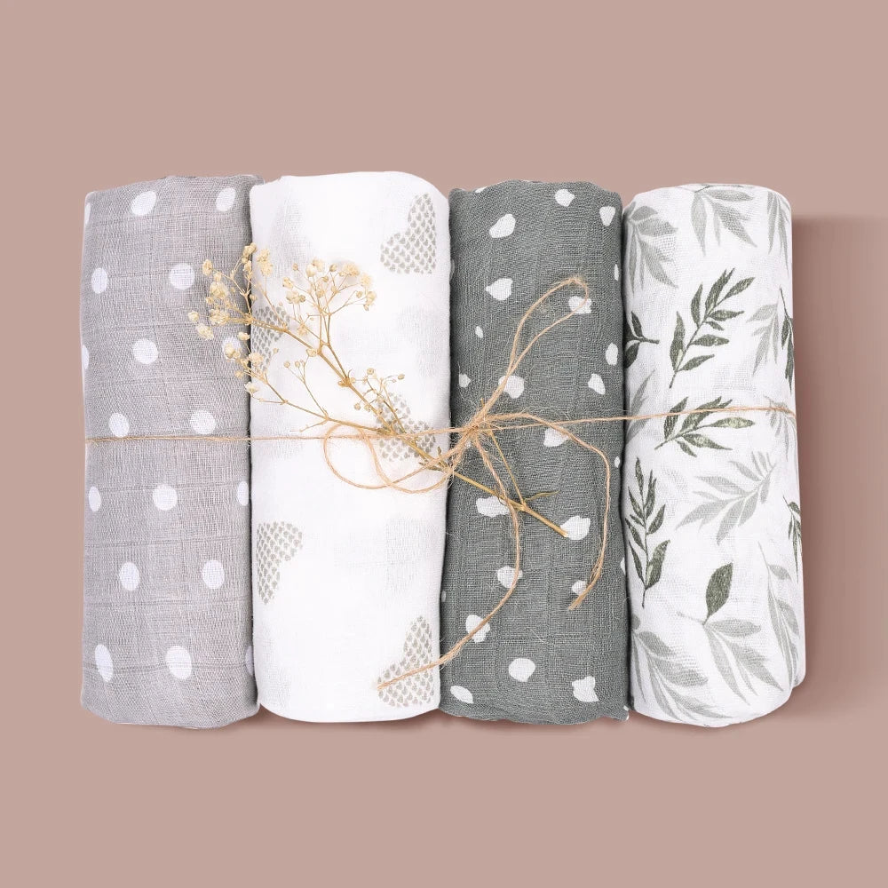 4-Pack Bamboo Cotton Muslin Baby Swaddle Blankets – Soft, Breathable & Multi-Use