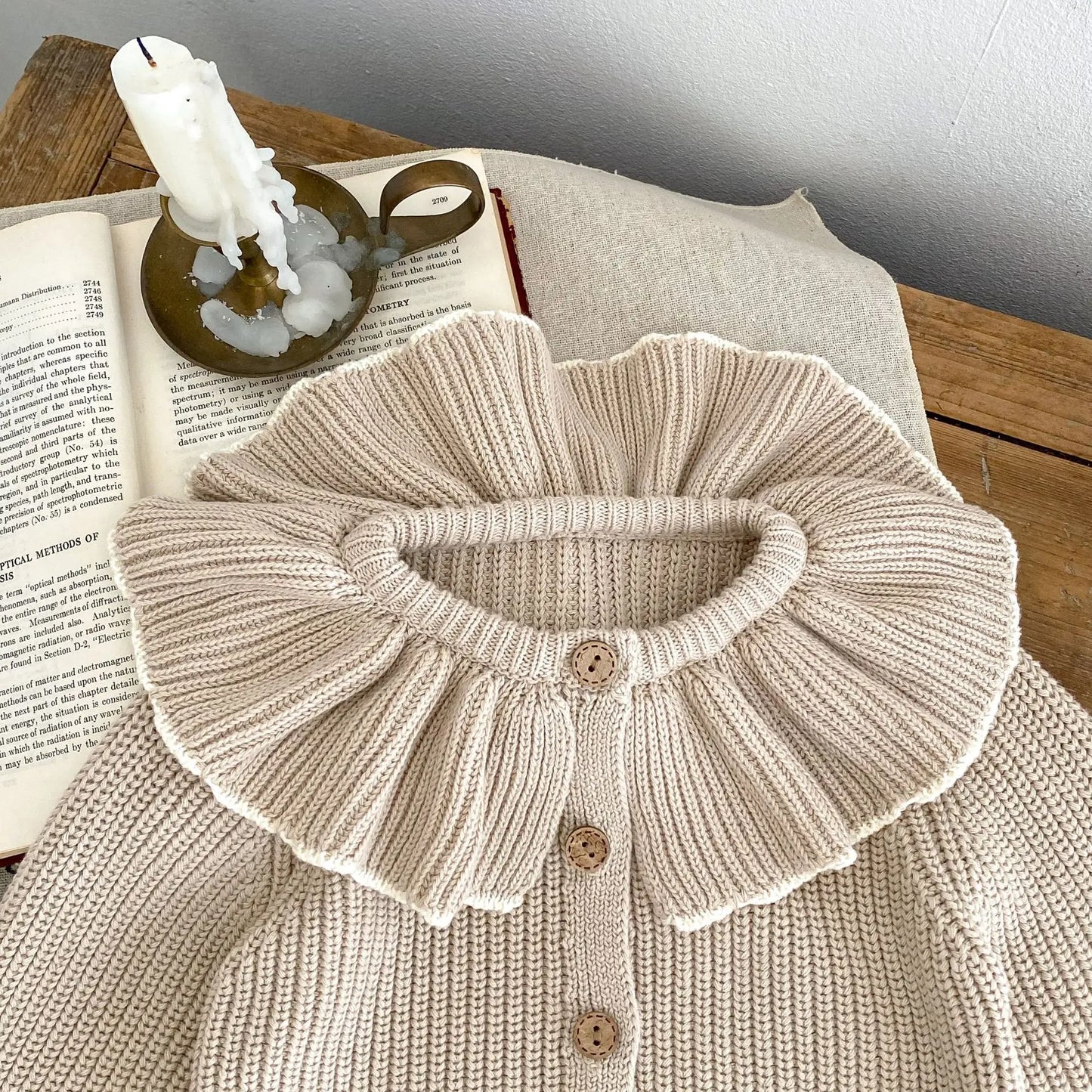 Soft 100% Cotton Ruffle Collar Knitted Button Cardigan