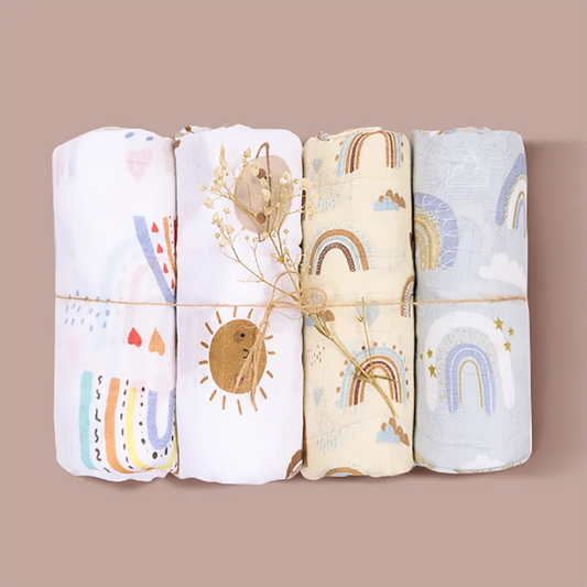 4-Pack Bamboo Cotton Muslin Baby Swaddle Blankets – Soft, Breathable & Multi-Use