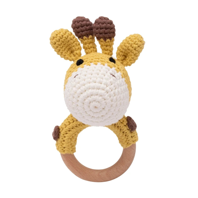 Wooden & Crochet Animal Rattle Toy