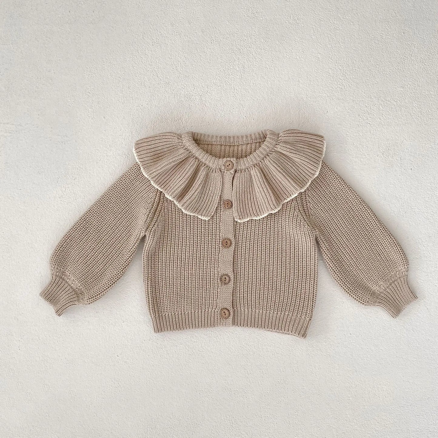 Soft 100% Cotton Ruffle Collar Knitted Button Cardigan