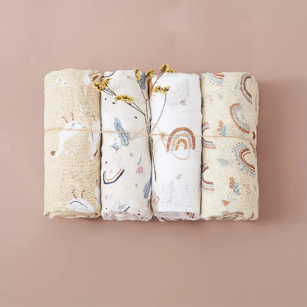 4-Pack Bamboo Cotton Muslin Baby Swaddle Blankets – Soft, Breathable & Multi-Use