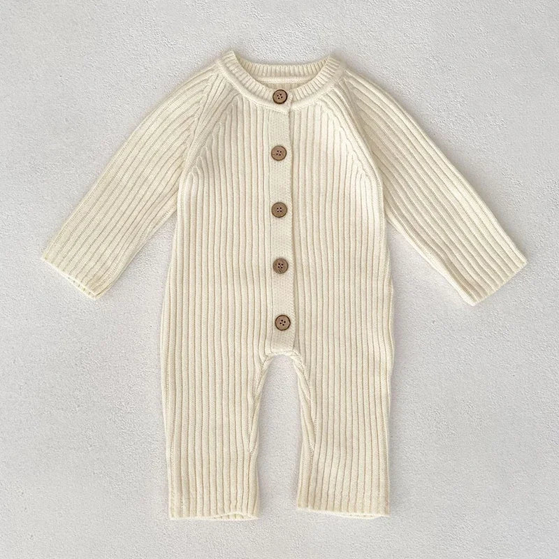 Knitted Baby Romper – Long Sleeve Solid Jumpsuit
