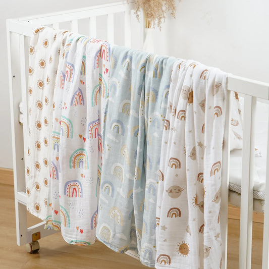 4-Pack Bamboo Cotton Muslin Baby Swaddle Blankets – Soft, Breathable & Multi-Use