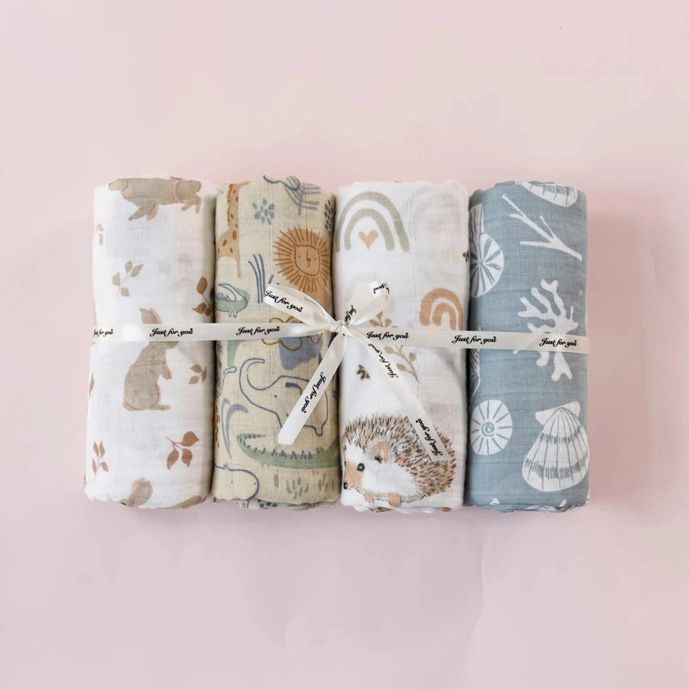 4-Pack Bamboo Cotton Muslin Baby Swaddle Blankets – Soft, Breathable & Multi-Use