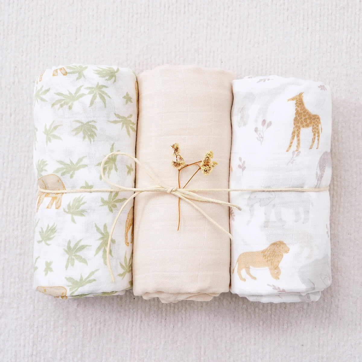Bamboo Cotton Muslin Swaddle 3 Piece Set
