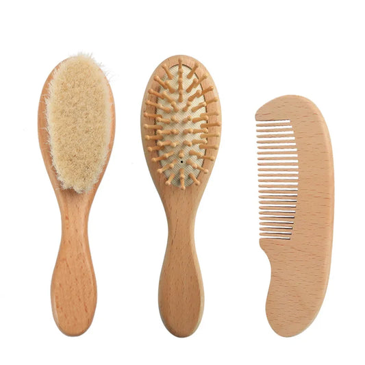 Natural Wooden & Wool Hairbrush Set