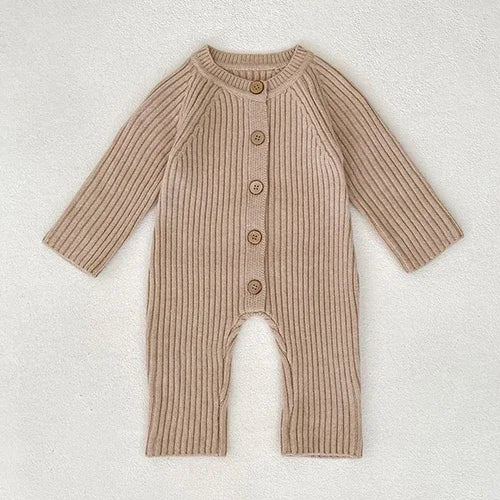 Knitted Baby Romper – Long Sleeve Solid Jumpsuit