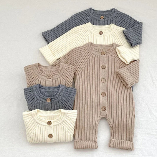 Knitted Baby Romper – Long Sleeve Solid Jumpsuit