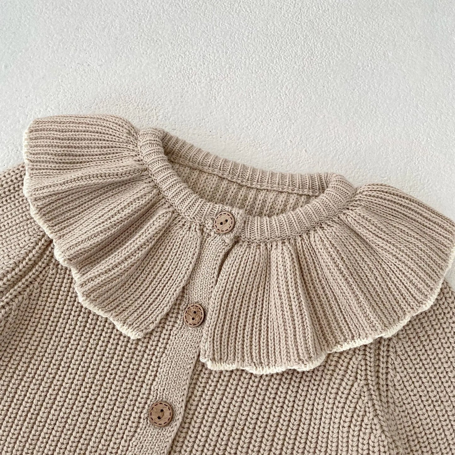 Soft 100% Cotton Ruffle Collar Knitted Button Cardigan