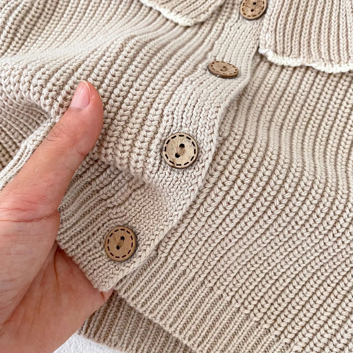 Soft 100% Cotton Ruffle Collar Knitted Button Cardigan