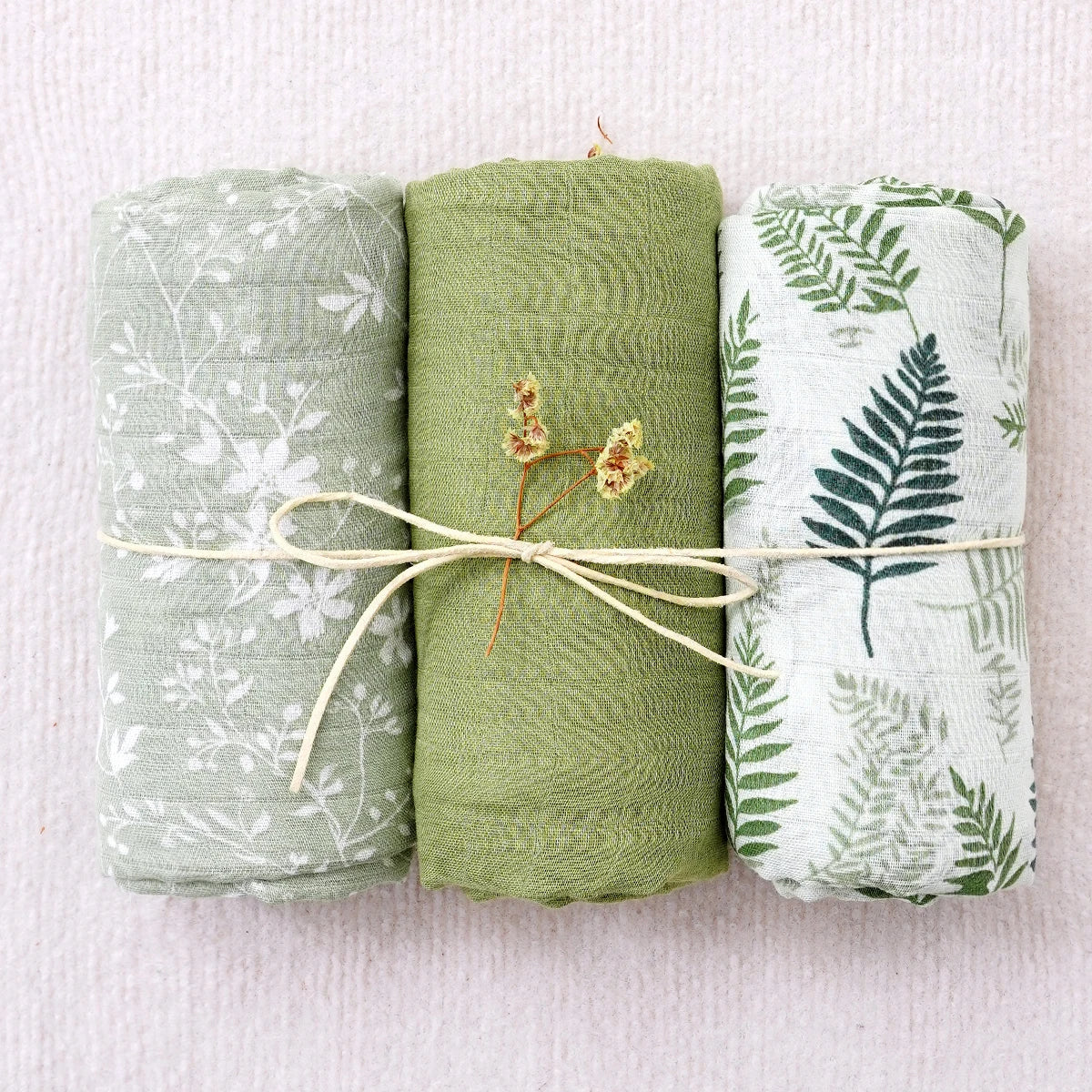 Bamboo Cotton Muslin Swaddle 3 Piece Set