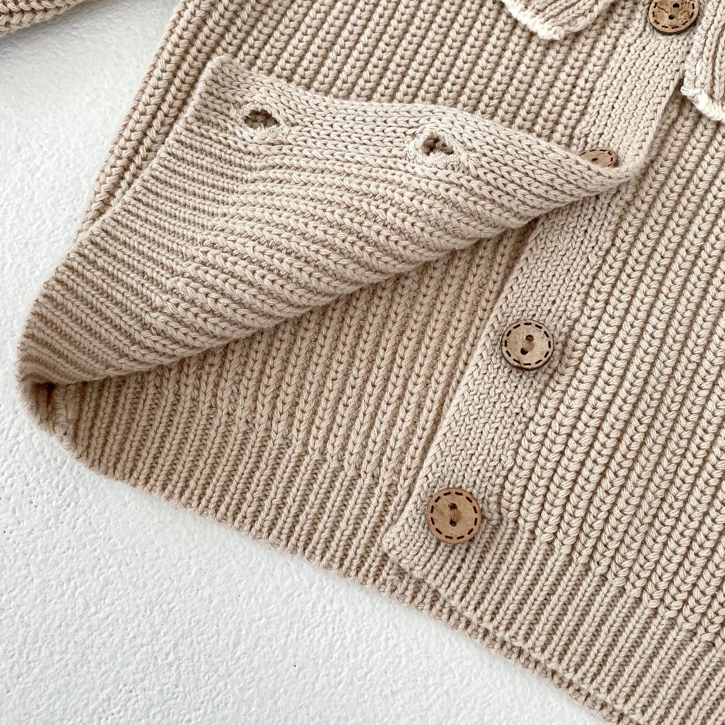 Soft 100% Cotton Ruffle Collar Knitted Button Cardigan