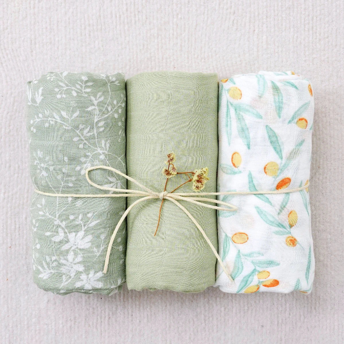 Bamboo Cotton Muslin Swaddle 3 Piece Set