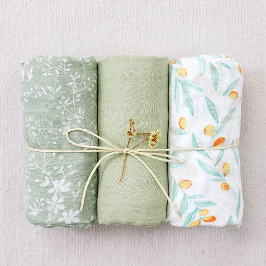 Bamboo Cotton Muslin Swaddle 3 Piece Set