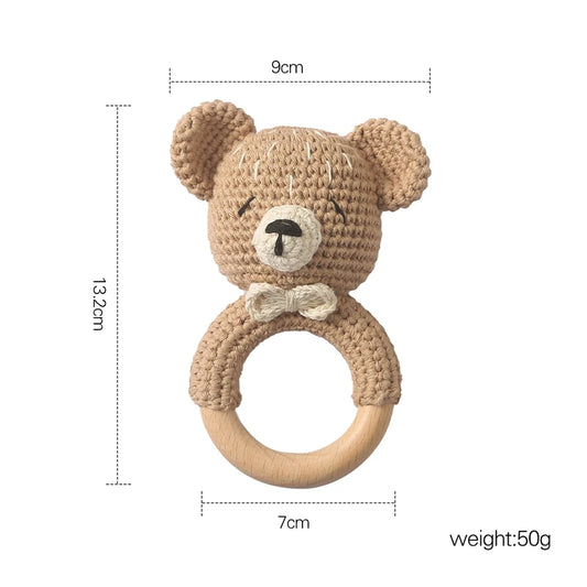 Wooden & Crochet Animal Rattle Toy