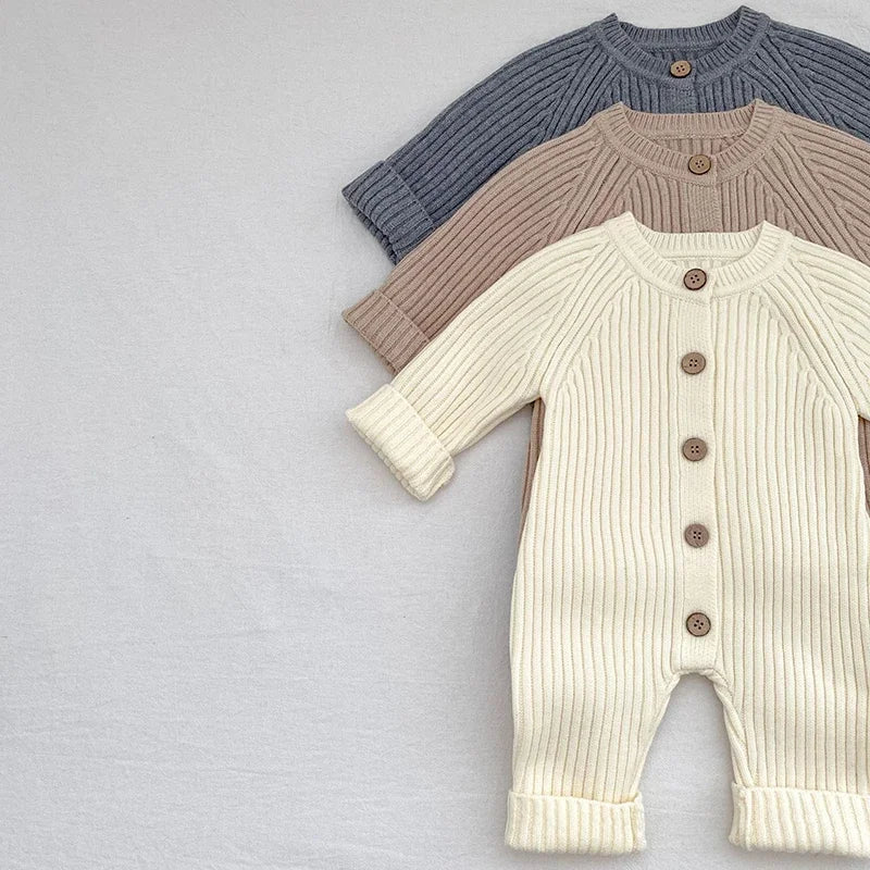 Knitted Baby Romper – Long Sleeve Solid Jumpsuit
