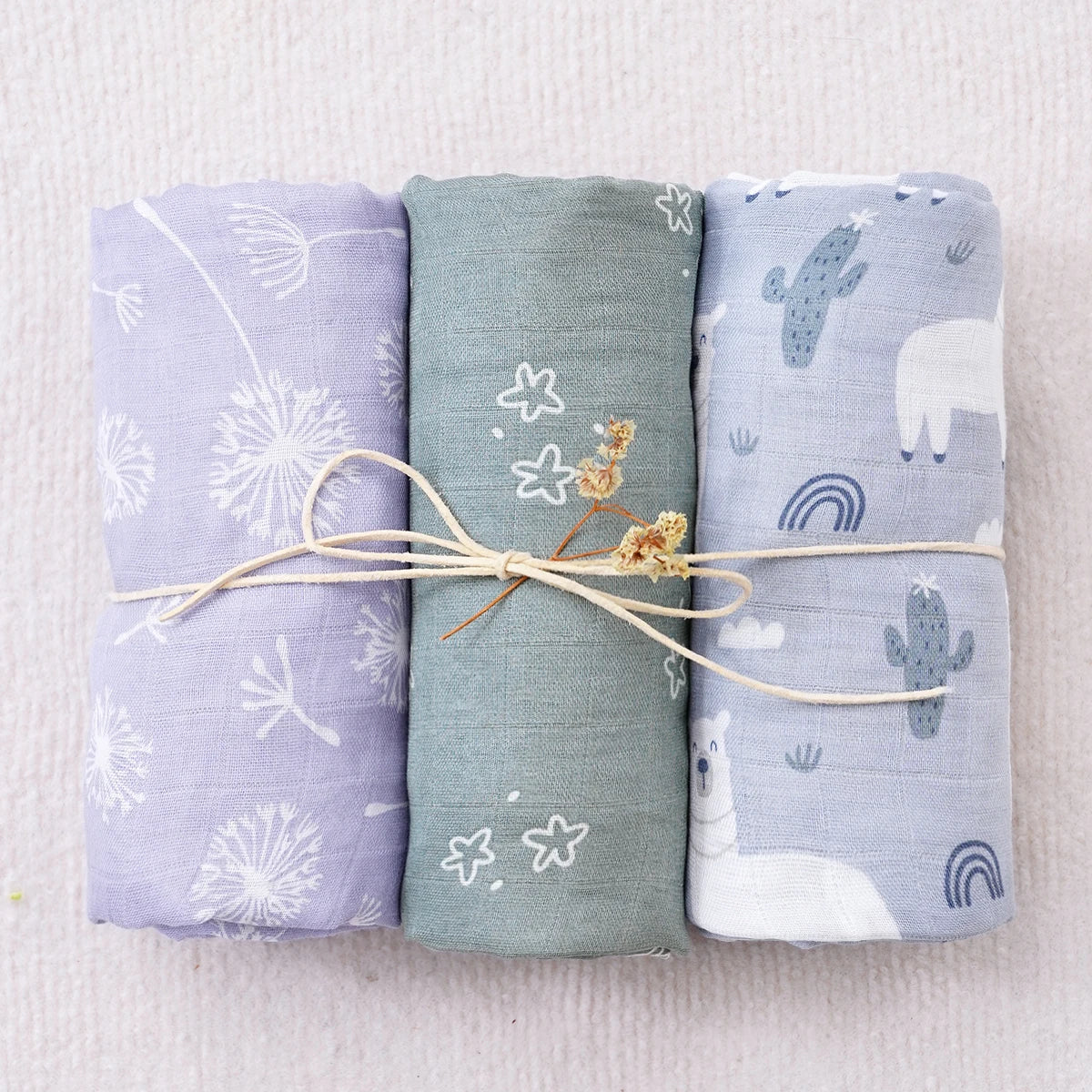Bamboo Cotton Muslin Swaddle 3 Piece Set