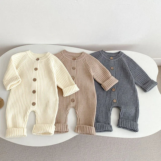 Knitted Baby Romper – Long Sleeve Solid Jumpsuit