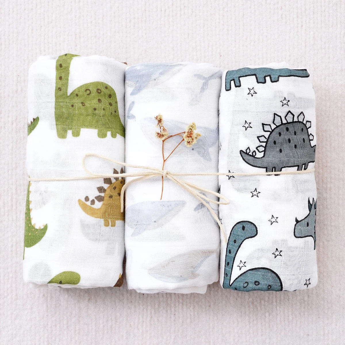 Bamboo Cotton Muslin Swaddle 3 Piece Set