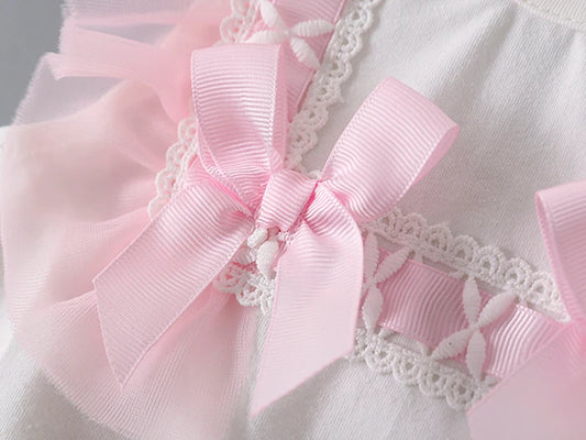 Summer Lace Bow Newborn Baby Girls Bodysuits White Cotton  Jumpsuit Onesie Clothes