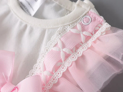 Summer Lace Bow Newborn Baby Girls Bodysuits White Cotton  Jumpsuit Onesie Clothes