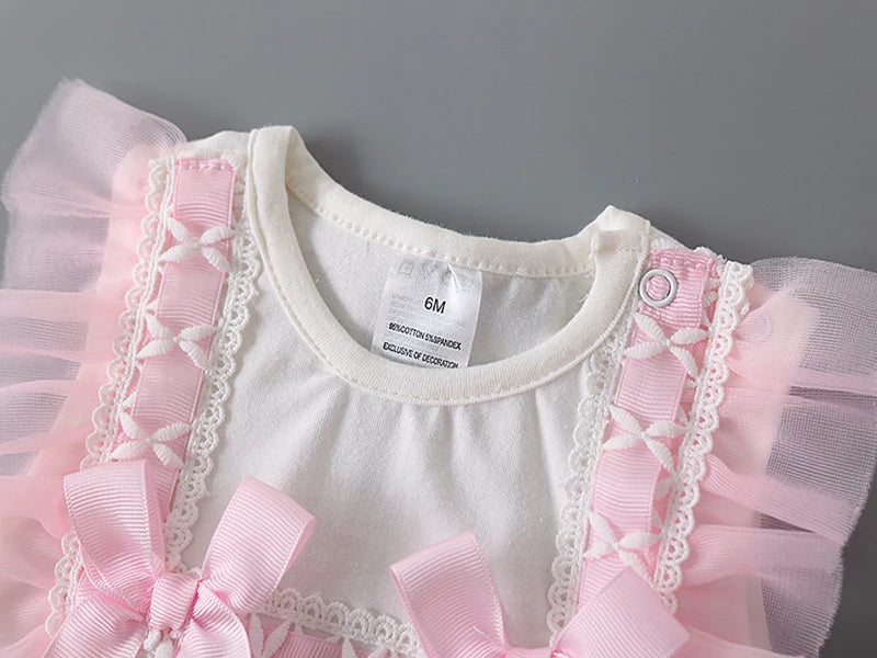 Summer Lace Bow Newborn Baby Girls Bodysuits White Cotton  Jumpsuit Onesie Clothes