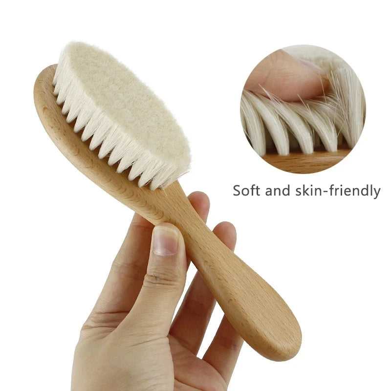 Natural Wooden & Wool Hairbrush Set