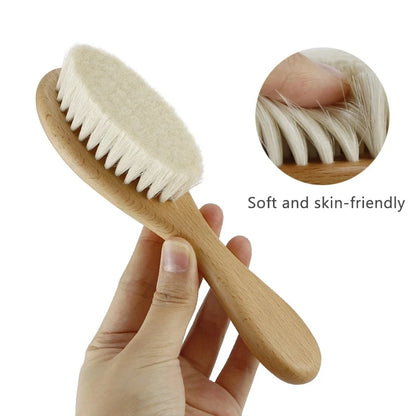 Natural Wooden & Wool Hairbrush Set