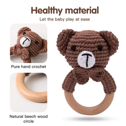 Wooden & Crochet Animal Rattle Toy