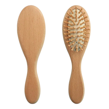 Natural Wooden & Wool Hairbrush Set