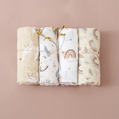 4-Pack Bamboo Cotton Muslin Baby Swaddle Blankets – Soft, Breathable & Multi-Use