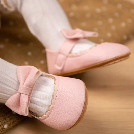 Butterfly Bow Baby Girl First Walkers – Soft PU Leather Non-Slip Shoes