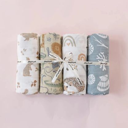 4-Pack Bamboo Cotton Muslin Baby Swaddle Blankets – Soft, Breathable & Multi-Use