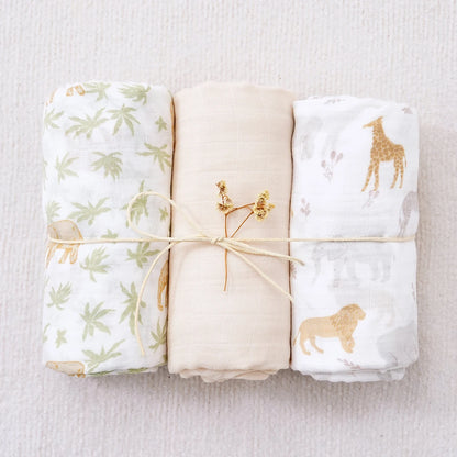 Bamboo Cotton Muslin Swaddle 3 Piece Set