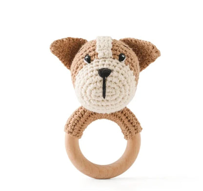 Wooden & Crochet Animal Rattle Toy