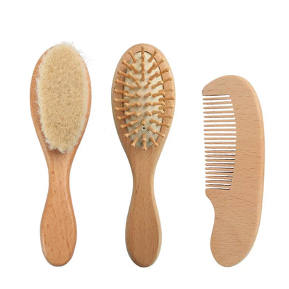 Natural Wooden & Wool Hairbrush Set