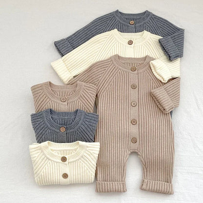 Knitted Baby Romper – Long Sleeve Solid Jumpsuit