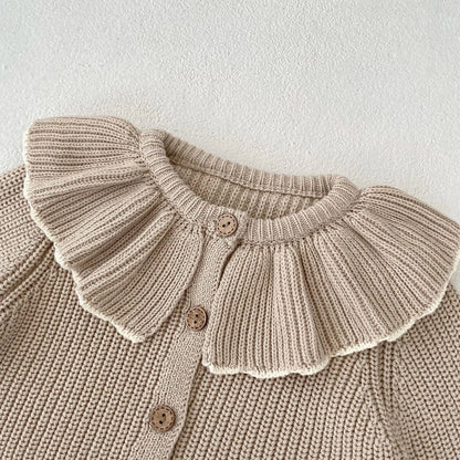 Soft 100% Cotton Ruffle Collar Knitted Button Cardigan
