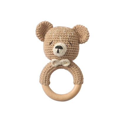 Wooden & Crochet Animal Rattle Toy