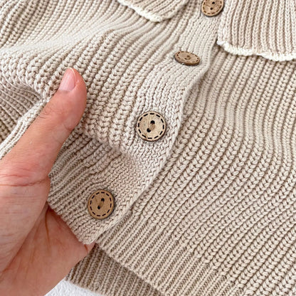 Soft 100% Cotton Ruffle Collar Knitted Button Cardigan