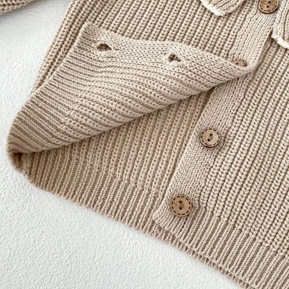 Soft 100% Cotton Ruffle Collar Knitted Button Cardigan