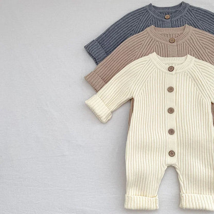 Knitted Baby Romper – Long Sleeve Solid Jumpsuit
